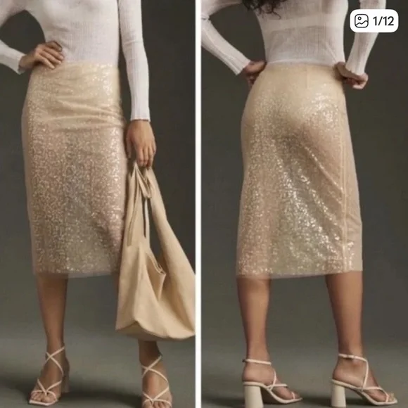 Jason Wu NWT Sequin Mesh Two-Piece Set | Long Sleeve Top & Midi Skirt | Size L - Picture 7 of 7